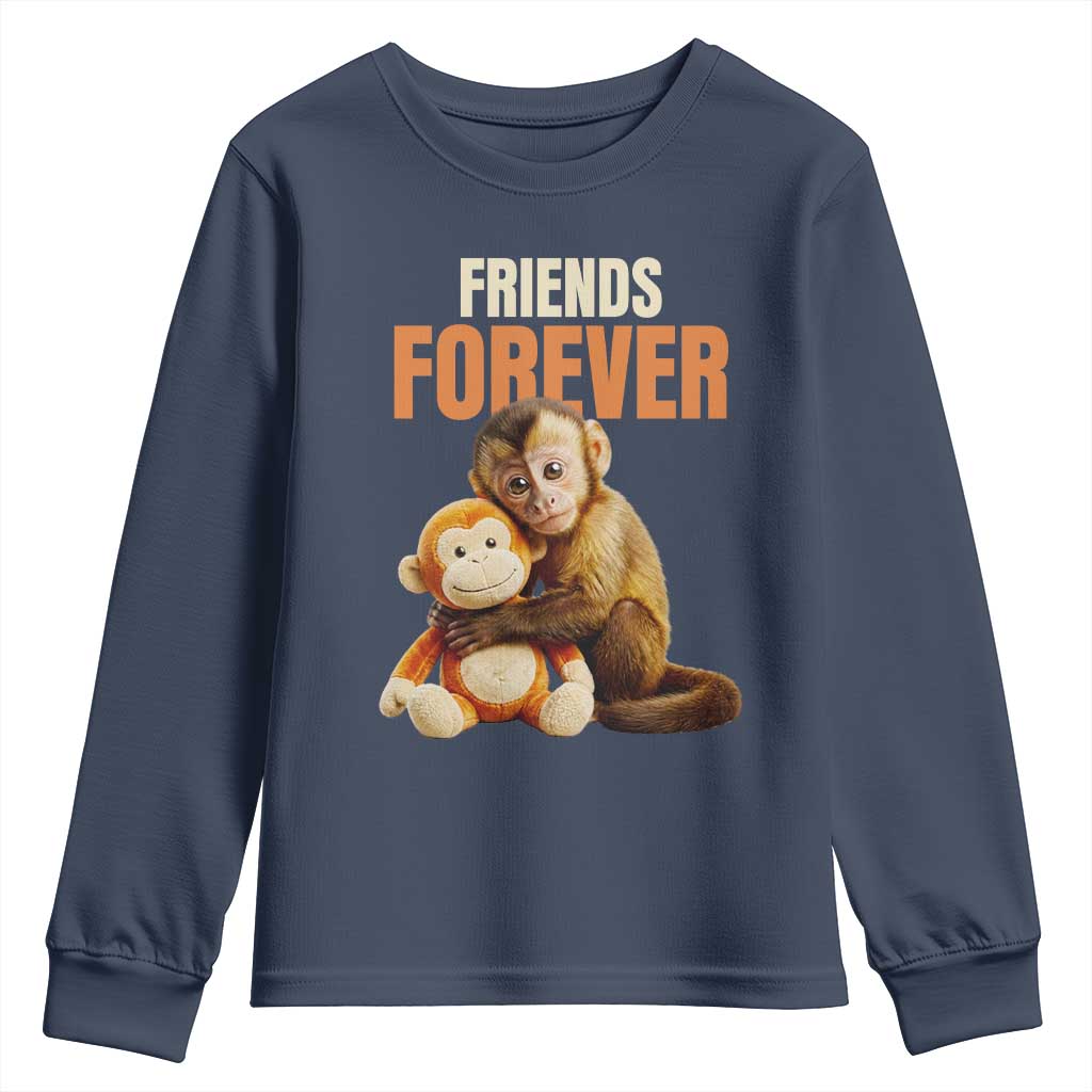Friends Forever Viral Punch The Monkey Youth Sweatshirt Cute Baby Monkey Hugging Plush Toy Best Friend Gift