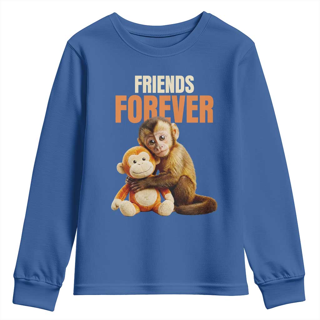 Friends Forever Viral Punch The Monkey Youth Sweatshirt Cute Baby Monkey Hugging Plush Toy Best Friend Gift