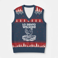 Lo Siento Wilson Funny Chicken Floating Meme V-Neck Knit Sweater Vest Viral Rooster Spanish Apology Trend