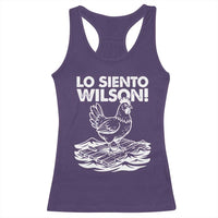 Lo Siento Wilson Funny Chicken Floating Meme Racerback Tank Top Viral Rooster Spanish Apology Trend