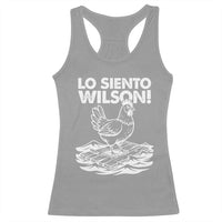 Lo Siento Wilson Funny Chicken Floating Meme Racerback Tank Top Viral Rooster Spanish Apology Trend