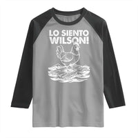 Lo Siento Wilson Funny Chicken Floating Meme Raglan Shirt Viral Rooster Spanish Apology Trend