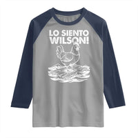 Lo Siento Wilson Funny Chicken Floating Meme Raglan Shirt Viral Rooster Spanish Apology Trend