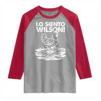 Lo Siento Wilson Funny Chicken Floating Meme Raglan Shirt Viral Rooster Spanish Apology Trend