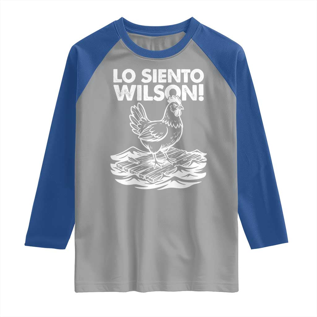 Lo Siento Wilson Funny Chicken Floating Meme Raglan Shirt Viral Rooster Spanish Apology Trend