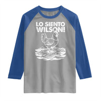 Lo Siento Wilson Funny Chicken Floating Meme Raglan Shirt Viral Rooster Spanish Apology Trend