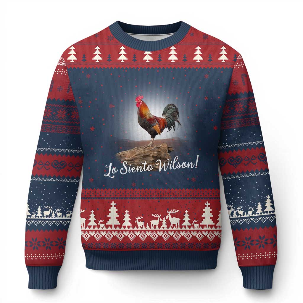 Lo Siento Wilson Funny Chicken Floating Meme Ugly Christmas Sweater Dramatic Rooster Parody Spanish Apology
