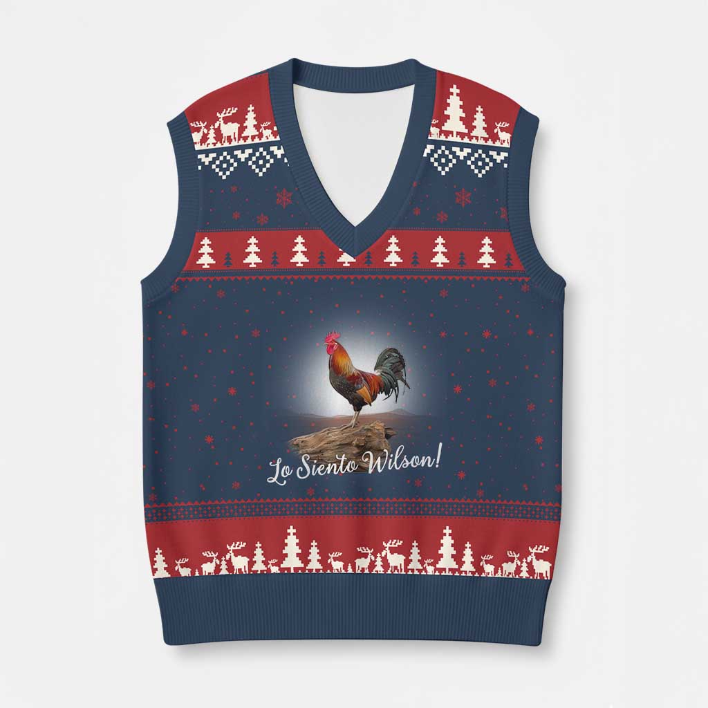 Lo Siento Wilson Funny Chicken Floating Meme V-Neck Knit Sweater Vest Dramatic Rooster Parody Spanish Apology