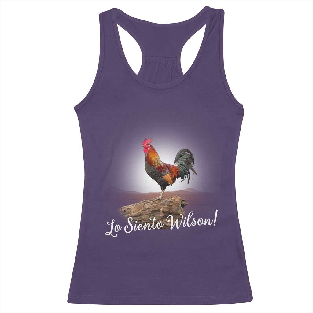 Lo Siento Wilson Funny Chicken Floating Meme Racerback Tank Top Dramatic Rooster Parody Spanish Apology