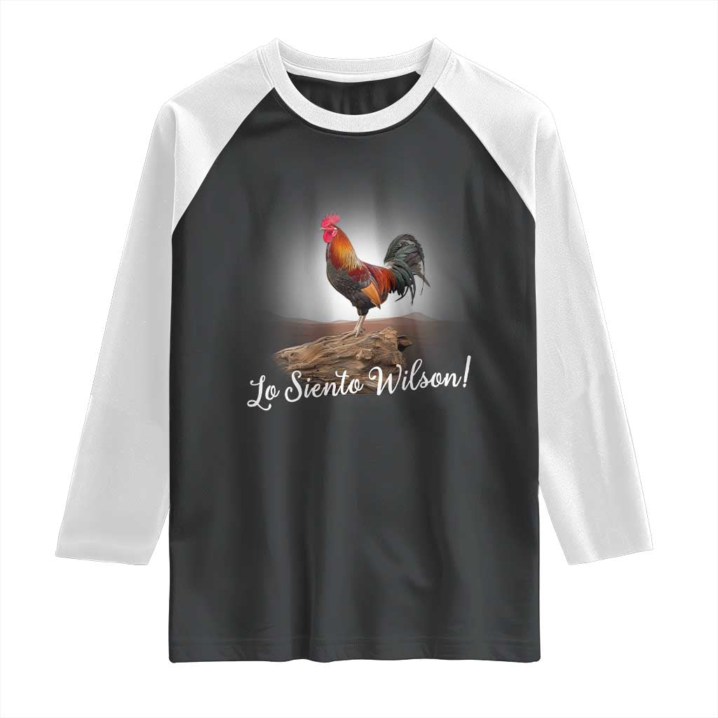 Lo Siento Wilson Funny Chicken Floating Meme Raglan Shirt Dramatic Rooster Parody Spanish Apology