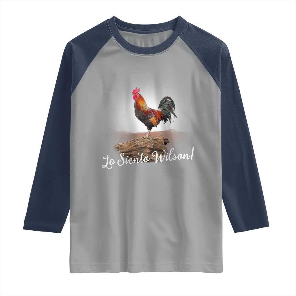 Lo Siento Wilson Funny Chicken Floating Meme Raglan Shirt Dramatic Rooster Parody Spanish Apology