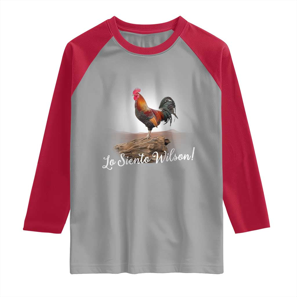 Lo Siento Wilson Funny Chicken Floating Meme Raglan Shirt Dramatic Rooster Parody Spanish Apology