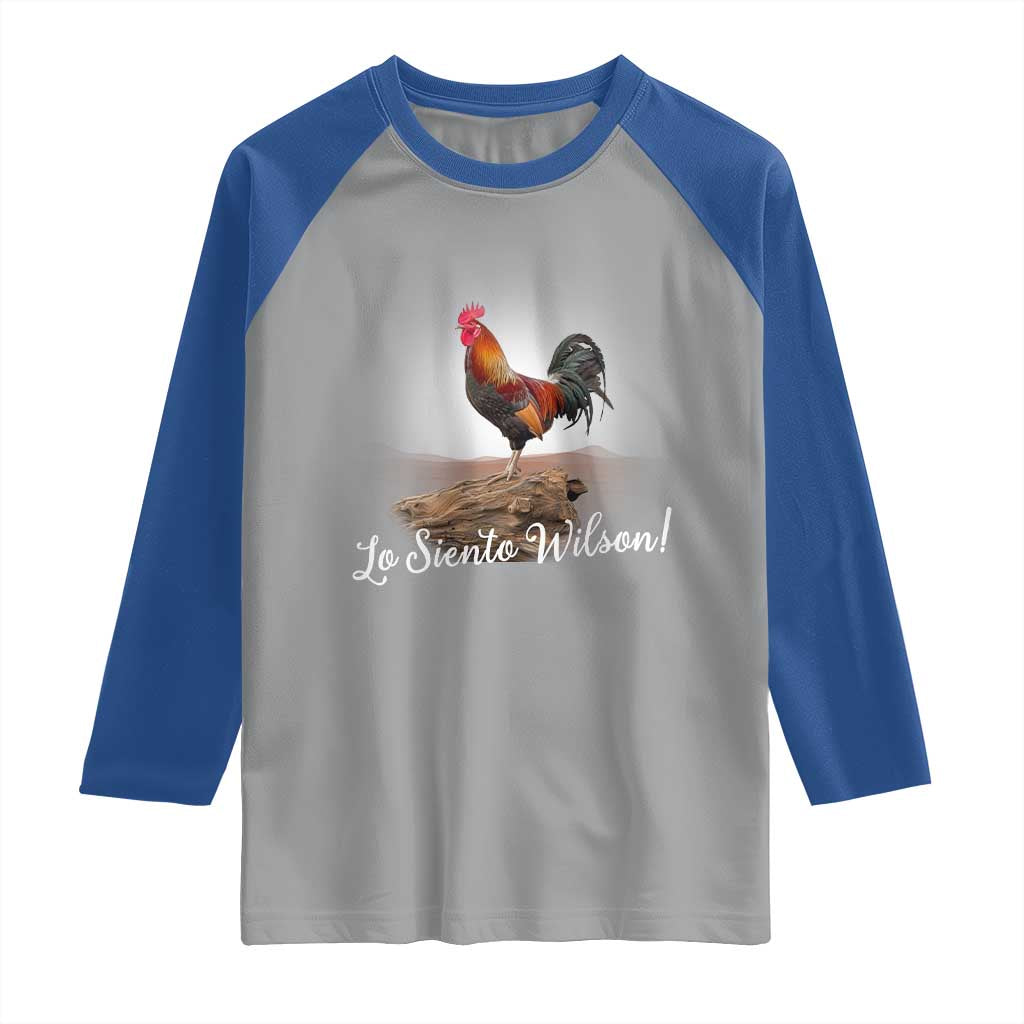 Lo Siento Wilson Funny Chicken Floating Meme Raglan Shirt Dramatic Rooster Parody Spanish Apology