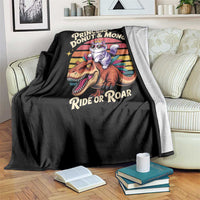 Princess Donut and Mongo Ride or Roar Throw Blanket Funny Cat Riding Dinosaur Retro Sunset