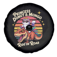 Princess Donut and Mongo Ride or Roar Spare Tire Cover Funny Cat Riding Dinosaur Retro Sunset