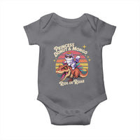 Princess Donut and Mongo Ride or Roar Baby Onesie Funny Cat Riding Dinosaur Retro Sunset
