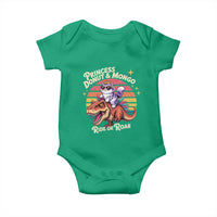 Princess Donut and Mongo Ride or Roar Baby Onesie Funny Cat Riding Dinosaur Retro Sunset