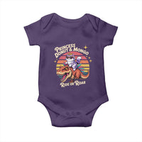 Princess Donut and Mongo Ride or Roar Baby Onesie Funny Cat Riding Dinosaur Retro Sunset
