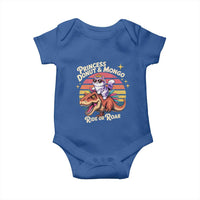 Princess Donut and Mongo Ride or Roar Baby Onesie Funny Cat Riding Dinosaur Retro Sunset