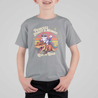 Princess Donut and Mongo Ride or Roar T Shirt For Kid Funny Cat Riding Dinosaur Retro Sunset