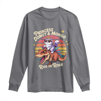 Princess Donut and Mongo Ride or Roar Long Sleeve Shirt Funny Cat Riding Dinosaur Retro Sunset