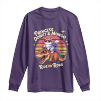 Princess Donut and Mongo Ride or Roar Long Sleeve Shirt Funny Cat Riding Dinosaur Retro Sunset