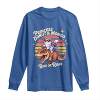 Princess Donut and Mongo Ride or Roar Long Sleeve Shirt Funny Cat Riding Dinosaur Retro Sunset