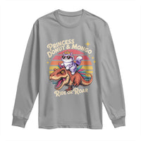Princess Donut and Mongo Ride or Roar Long Sleeve Shirt Funny Cat Riding Dinosaur Retro Sunset