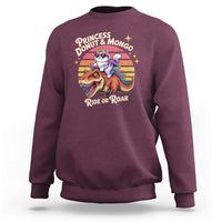Princess Donut and Mongo Ride or Roar Sweatshirt Funny Cat Riding Dinosaur Retro Sunset
