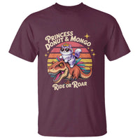 Princess Donut and Mongo Ride or Roar T Shirt Funny Cat Riding Dinosaur Retro Sunset
