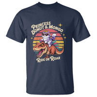 Princess Donut and Mongo Ride or Roar T Shirt Funny Cat Riding Dinosaur Retro Sunset