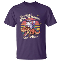 Princess Donut and Mongo Ride or Roar T Shirt Funny Cat Riding Dinosaur Retro Sunset