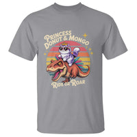 Princess Donut and Mongo Ride or Roar T Shirt Funny Cat Riding Dinosaur Retro Sunset