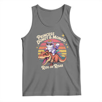 Princess Donut and Mongo Ride or Roar Tank Top Funny Cat Riding Dinosaur Retro Sunset