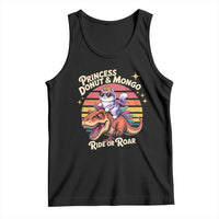Princess Donut and Mongo Ride or Roar Tank Top Funny Cat Riding Dinosaur Retro Sunset