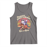 Princess Donut and Mongo Ride or Roar Tank Top Funny Cat Riding Dinosaur Retro Sunset