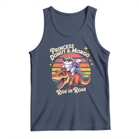Princess Donut and Mongo Ride or Roar Tank Top Funny Cat Riding Dinosaur Retro Sunset