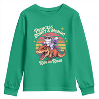 Princess Donut and Mongo Ride or Roar Youth Sweatshirt Funny Cat Riding Dinosaur Retro Sunset