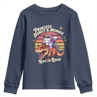 Princess Donut and Mongo Ride or Roar Youth Sweatshirt Funny Cat Riding Dinosaur Retro Sunset