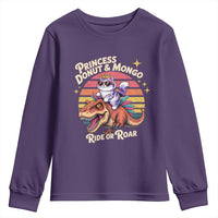 Princess Donut and Mongo Ride or Roar Youth Sweatshirt Funny Cat Riding Dinosaur Retro Sunset