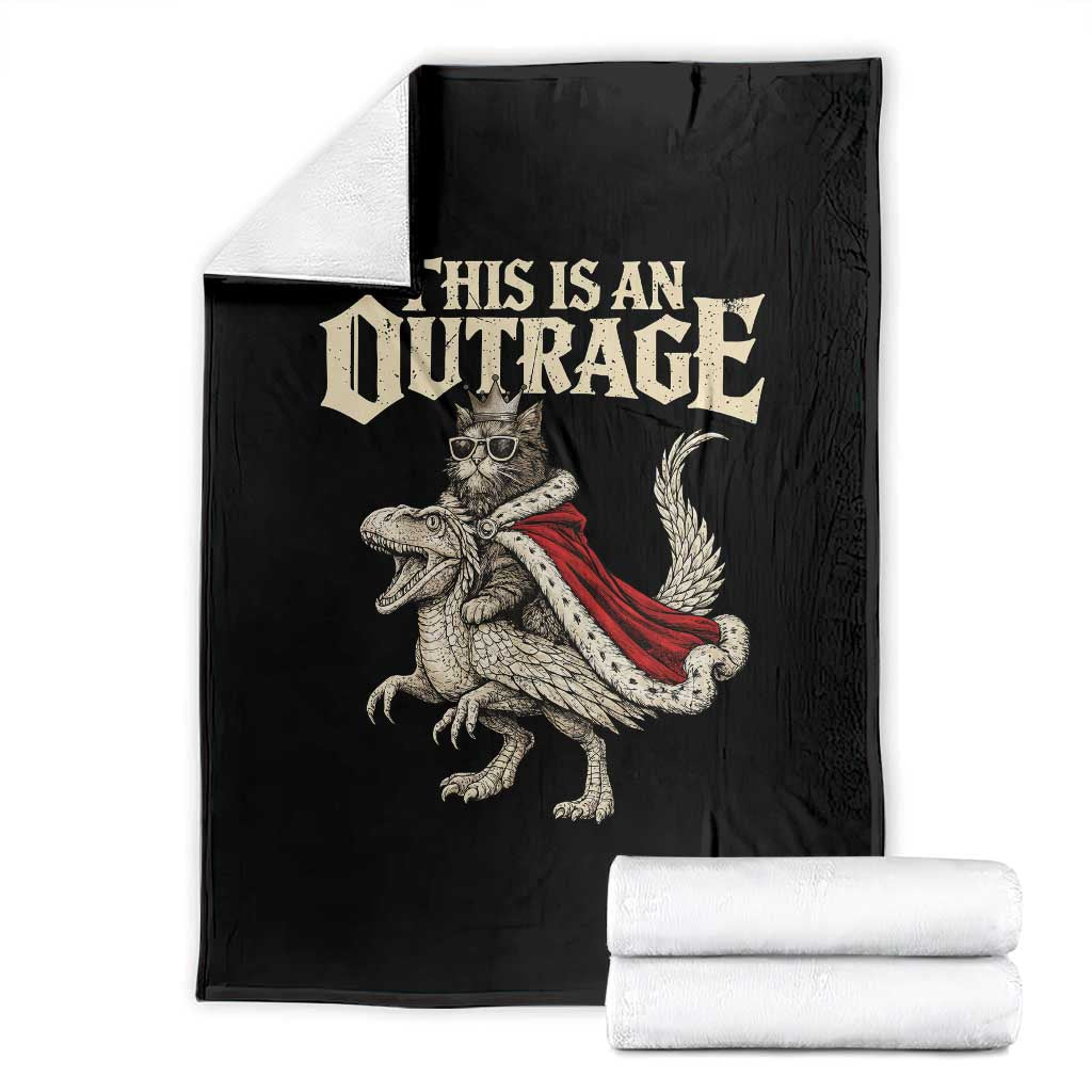 This Is an Outrage Royal Cat Throw Blanket Funny Princess Cat Riding Dragon Fantasy