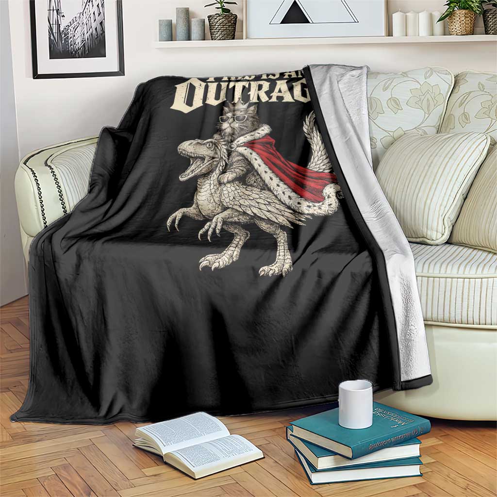 This Is an Outrage Royal Cat Throw Blanket Funny Princess Cat Riding Dragon Fantasy