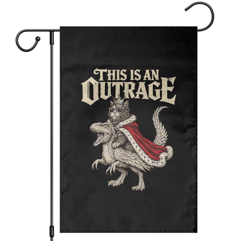 This Is an Outrage Royal Cat Garden Flag Funny Princess Cat Riding Dragon Fantasy