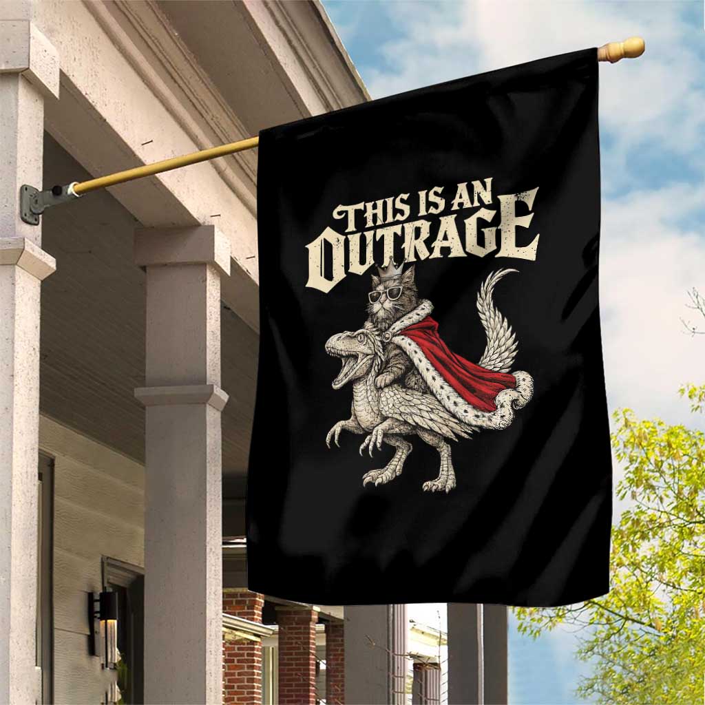 This Is an Outrage Royal Cat Garden Flag Funny Princess Cat Riding Dragon Fantasy