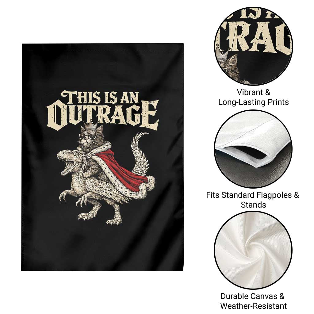 This Is an Outrage Royal Cat Garden Flag Funny Princess Cat Riding Dragon Fantasy