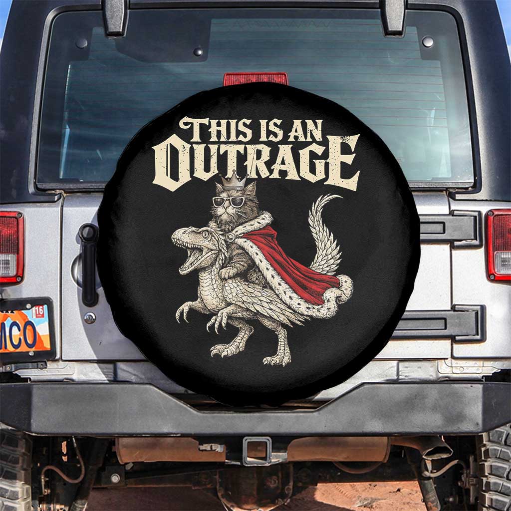 This Is an Outrage Royal Cat Spare Tire Cover Funny Princess Cat Riding Dragon Fantasy