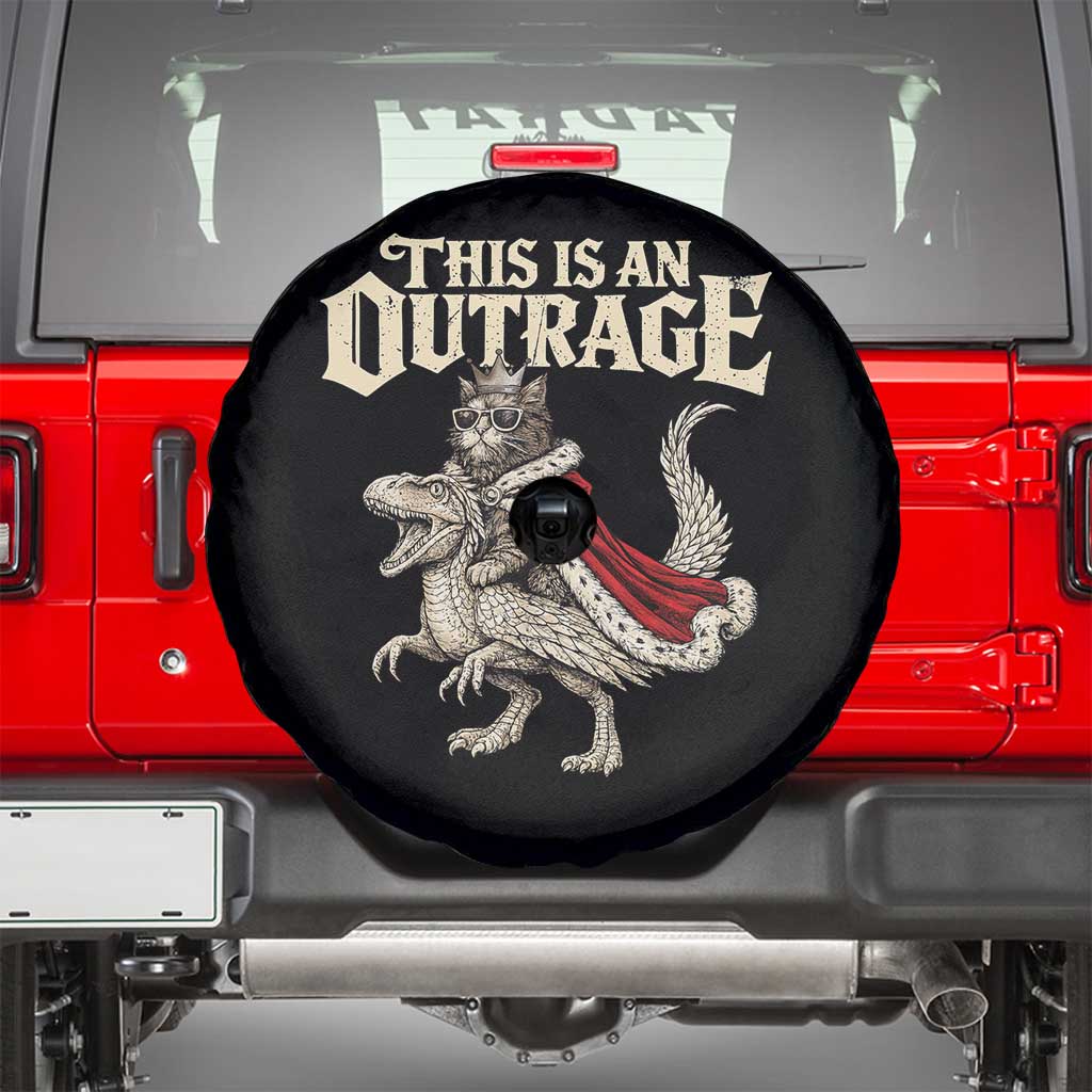 This Is an Outrage Royal Cat Spare Tire Cover Funny Princess Cat Riding Dragon Fantasy