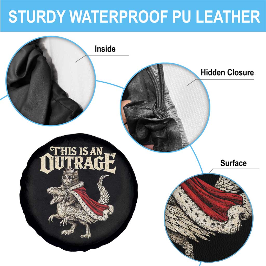 This Is an Outrage Royal Cat Spare Tire Cover Funny Princess Cat Riding Dragon Fantasy