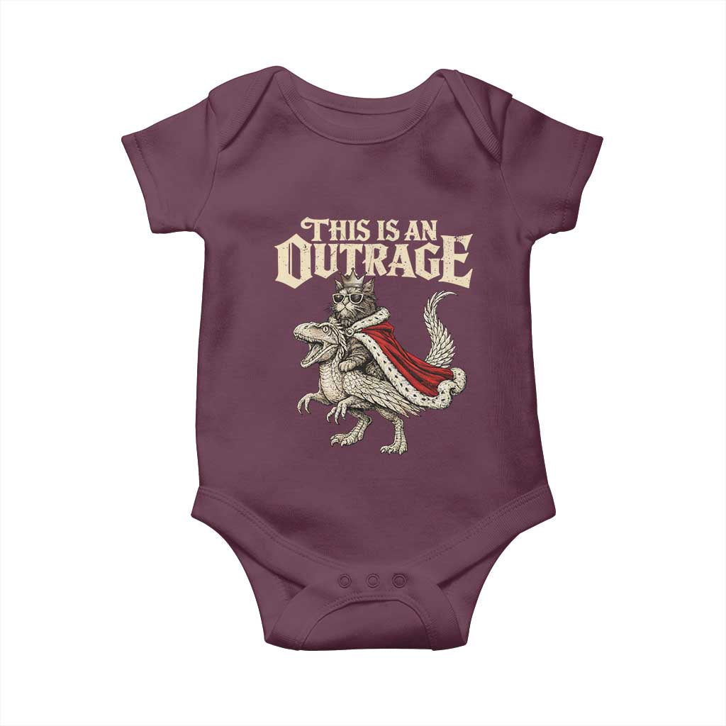This Is an Outrage Royal Cat Baby Onesie Funny Princess Cat Riding Dragon Fantasy