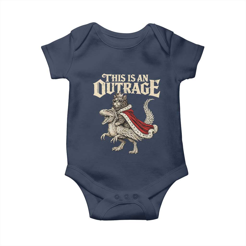 This Is an Outrage Royal Cat Baby Onesie Funny Princess Cat Riding Dragon Fantasy